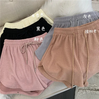 Women Shorts Summer High Elastic Lace Up Drawstring Wide Leg Sweat Short Fitness Running Shorts Loose Casual Large Sports Pants