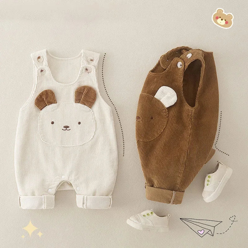 MILANCEL New Baby Autumn Rompers Infant Girls Cartoon Bear Corduroy Onesie Toddler Thin Style 0-2T Loose Overall