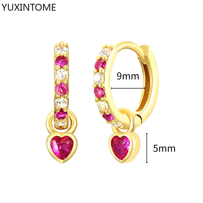 925 Silver Ear Needle Rose Red Hoop Earrings For Women Exquisite Water Drop/Flower/Heart Crystal Piercing Huggie Earring Jewelry