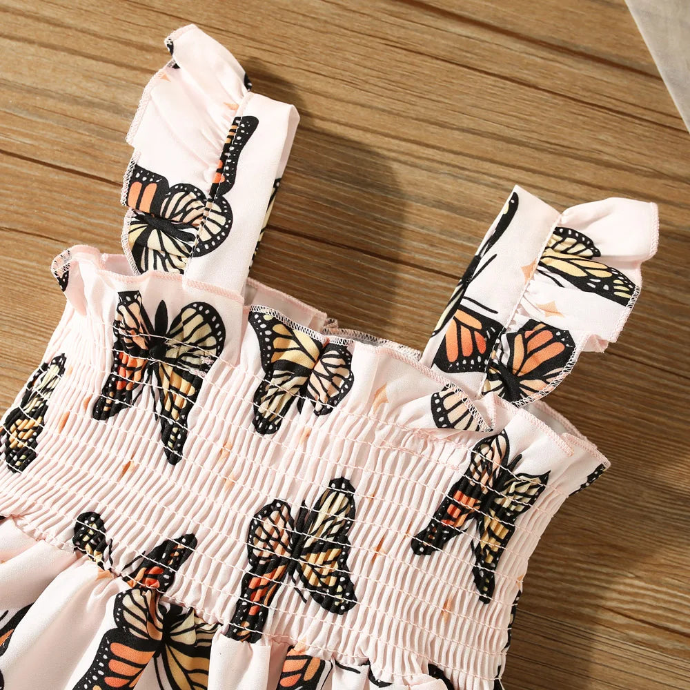 Summer Butterfly Print Small Flying Sleeve Cotton Baby Girl Dress Cute Girl Princess Dress