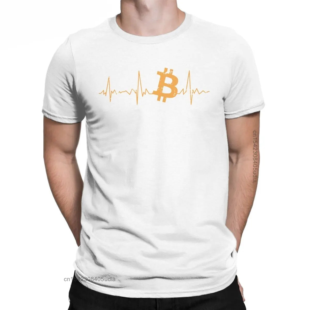 Men's Bitcoin Heartbeat Graphic T Shirts Cryptocurrency Pure Cotton Tops Awesome Crew Neck Tee Shirt for Men Camisas T-Shirts