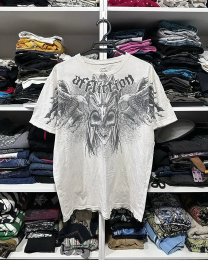 90s Affliction T shirt Hip Hop Skull Graphic  New Harajuku Round Neck Short Sleeve Tops Gothic Clothing Street