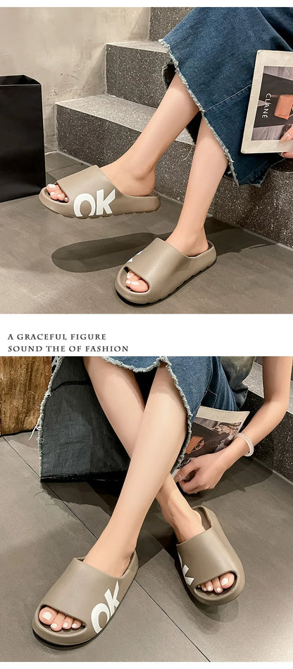 Soft Thick Soled Slippers Women's Summer Fashion Wear Slippers Home Home Sandals Men's Beach Shoes Print OK