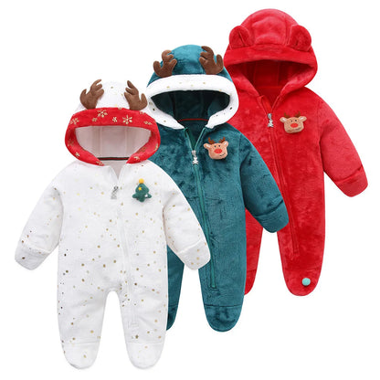 2025 Autumn Winter Newborn Baby Romper Christmas Flannel Hooded Baby Girl Overalls 0-1 Years Infant Boy Jumpsuit Outfits