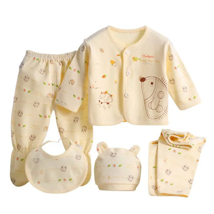 5pcs/Set 0-3 Months Newborn Baby Clothing Set Cotton Cartoon Baby Boys Girls Clothes Cotton Cartoon Clothing Suits