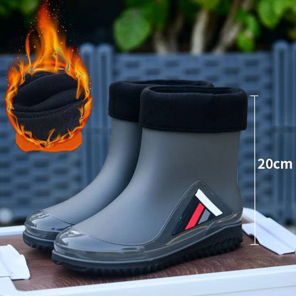 New Fashion Rain Boots for Men Mid-calf Non-slip Waterproof Rain Boots Car Washing Fishing Leisure Work Rubber Shoes with Cotton