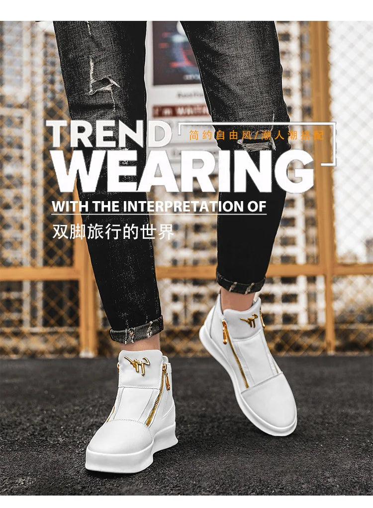 Fashion Brand Mens High-top Sneakers Hot sale White Platform Casual Shoes Men Zipper Designer Sneakers Street Skateboard Shoes