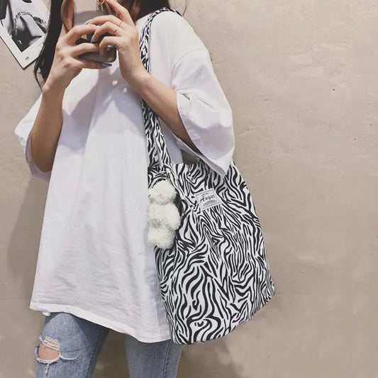 Casual Tote Bag Butterfly Leopard Zebra Cow Print Shoulder Bag Women Handbag Totes Ladies Cute Canvas Bag New 2024 Shopping Bag