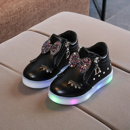 Children Shoes Casual Sneaker for Boy Kid Shoes Girl Rhinestones LED Light Trend Illuminated Shoe Bowknot Girl Shoe Zapatillas