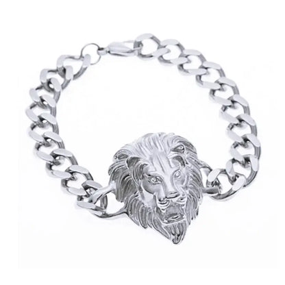 Fashion Gold Color Lion King Stainless Steel Braided Chain Bracelet Domineering Men\\'s Rock Wristband Alloy Lion Head Jewelry