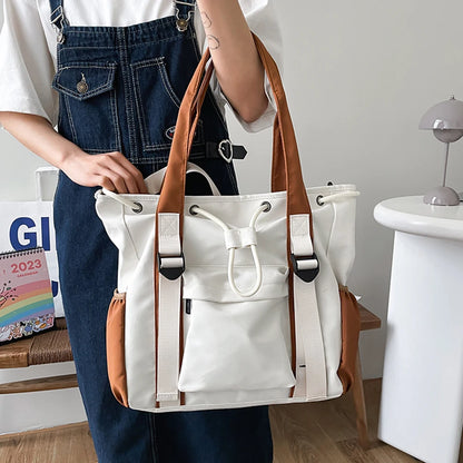 Nylon Shoulder Crossbody Bags Casual Ladies Handbags Student Bag Large-capacity Crossbody Bag Multi-pocket Drawstring Tote Bag