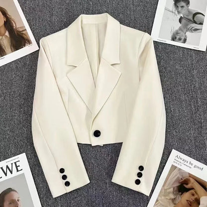 Women's Spring and Fall New Fashion Loose Solid Color Short Suit Jacket, High Design Sense Single-button Commuter Suit Jacket