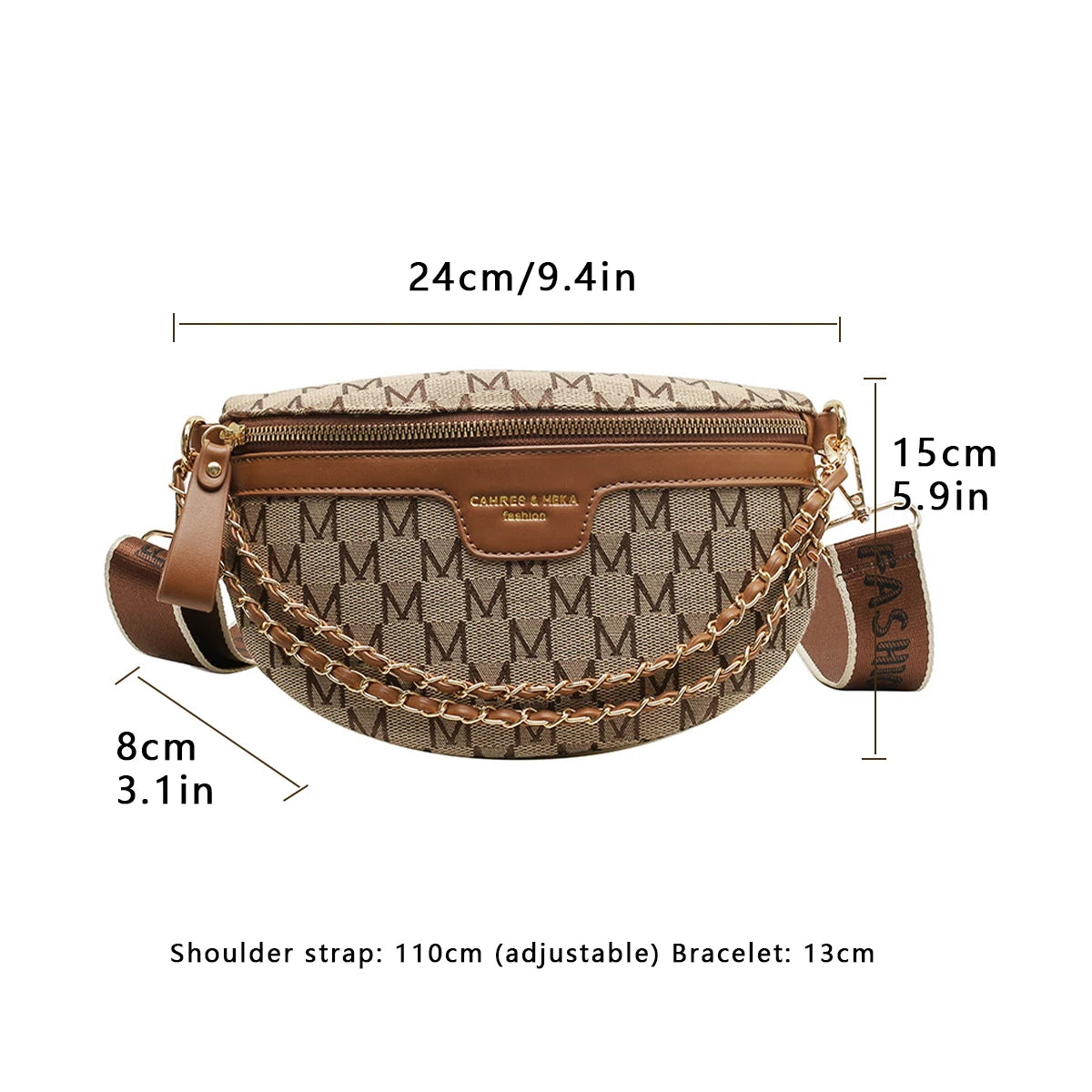 Fashion Pattern Fanny Packs For Women Stylish Letter Printed Chain Waist Bag Female Waist Pack Wide Strap Crossbody Bag -ll