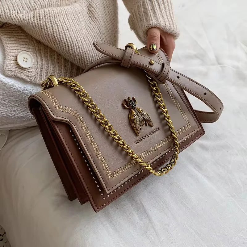 Sam Luxury Brand Women Handbag 2024 New Retro Bee Female Shoulder Bag Simple High Quality Leather Designer Crossbody Bags