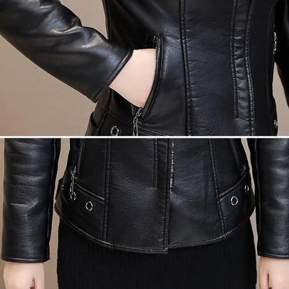 Plush Lapels Faux Faux Leather Jacket For Women Leater Jacket Spring Autumn Slim Fit Cardigan Coat Outerwear Lady Short Jacket