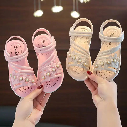 Girls' Elegant Sandals - Versatile & Stylish For Indoor/Outdoor, Beach-Ready Princess Shoes With Beaded Tassels, Breathable & Li