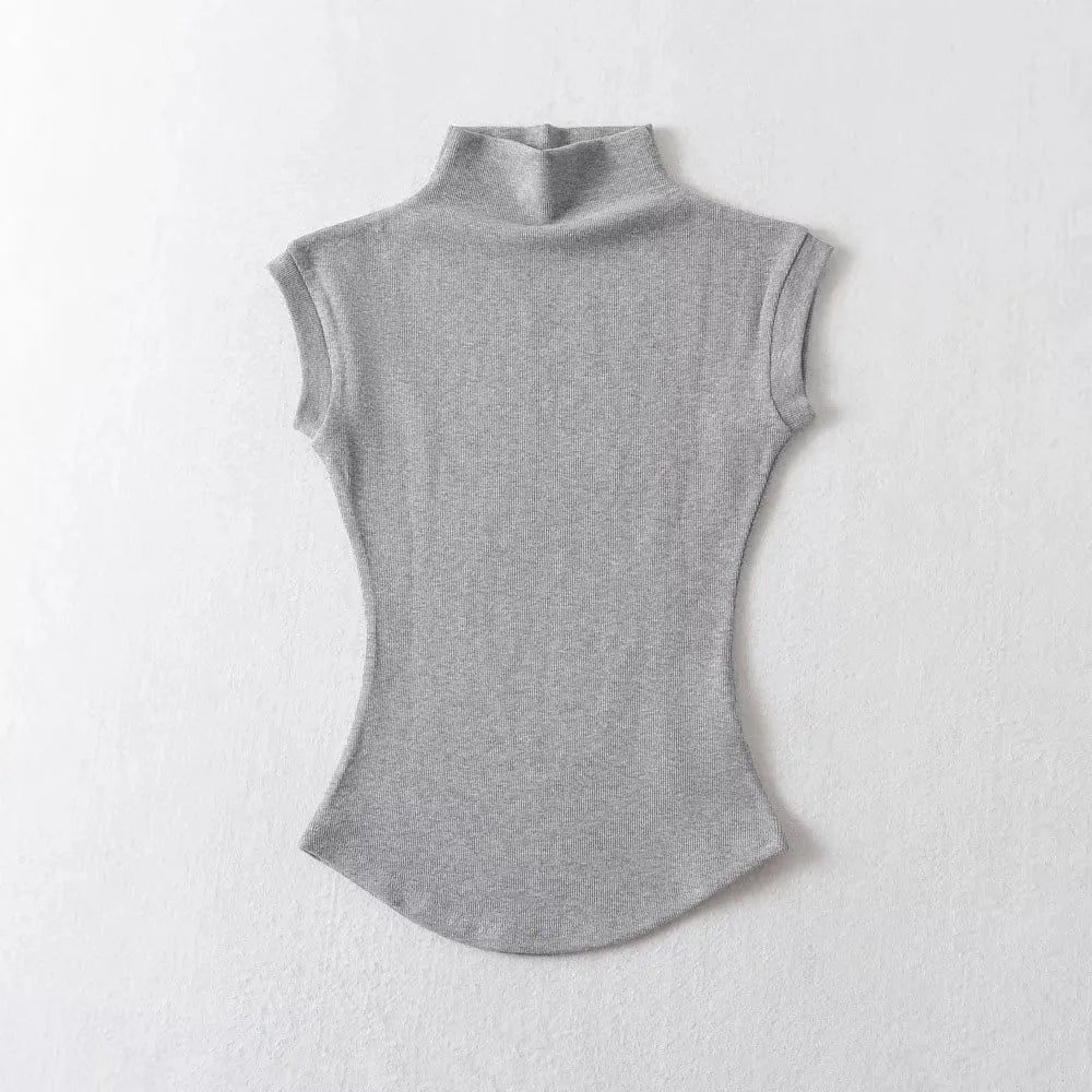 Women Summer Sexy Turtleneck Sleeveless T-Shirts Tops Solid Slim Fit Pullovers Causal Tees Shirts Female Streetwear Basics Tees