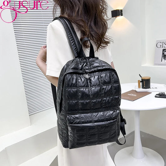 Gusure Winter Space Down Women's Backpack Fashion Quilted Plaid Female School Bags for Girls Casual Large Capacity Handbag bolsa