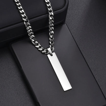 Atoztide Personalized Engrave Name Necklace Stainless Steel for Women Men Rectangle Link Chain Square Pendant Jewelry Gift