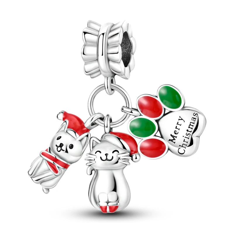 NEW 925 Sterling Silver Christmas Bell Ring Beads Snowman Heart Elk Christmas Tree Fit Original Bracelet DIY Jewelry Party Gift