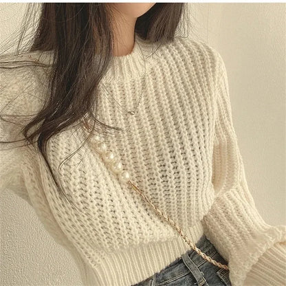 Loose Vintage Harajuku Lantern Long Sleeve Women Sweater Korean Autumn Winter Knitwear Soft Warm Tops Chic Solid Femme Sweater