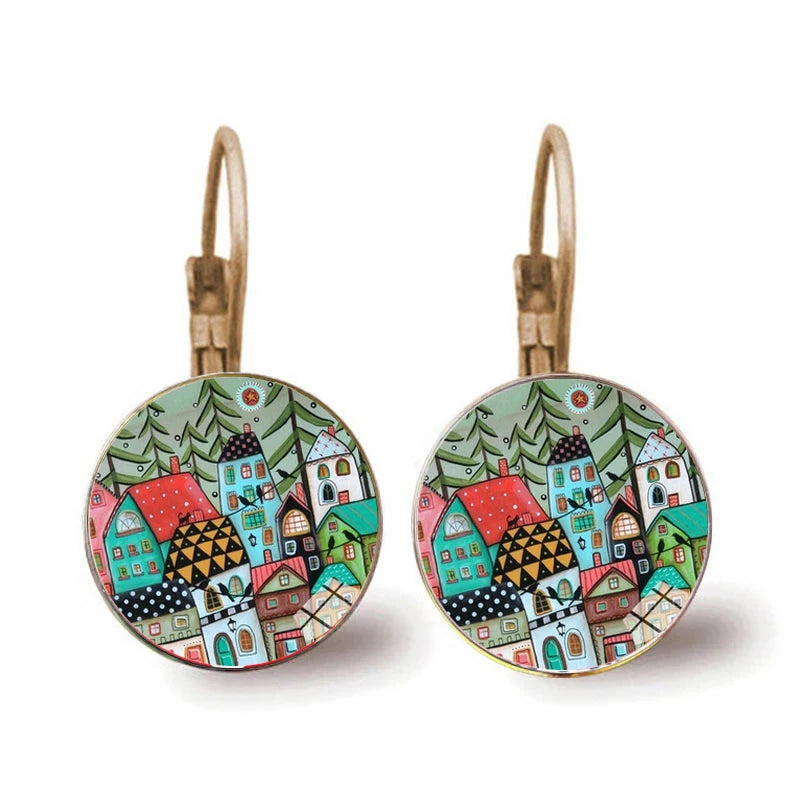 Portugal Tile Graphic Earrings Mandala Portuguese Flower Earrings For Female Girls Birthday Gifts Temperament Jewelry