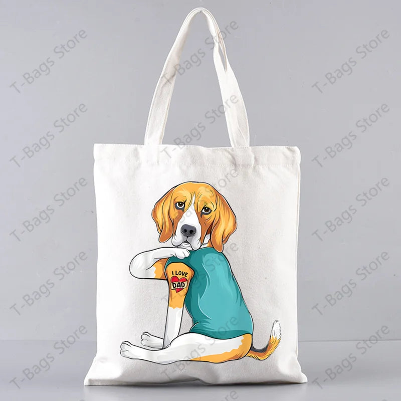 2pcs/set Beagle Bagel Dog Cute Print Tote Bag, Large Capacity Shoulder Bag, Women's Casual Handbag for Work School Shopping