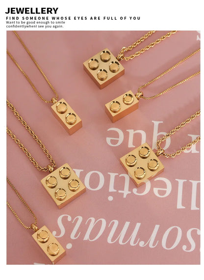 Necklace For Women Stainless Steel With Lego Brick Pendant Gold Color Men's Chain Necklaces Woman's Designer Jewelry Accessories