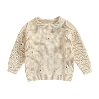 Baby Girl Autumn Fall embroidery Sweater Long Sleeve Crew Neck Flower Winter Warm Knit Pullover Sweater Infant Clothes