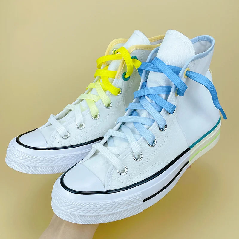 1Pair Gradient Flat Shoelaces for Sneaker Fashion Canvas Leisure Candy Party Fabric Shoelace Woman Men Shoe Laces Shoestrings