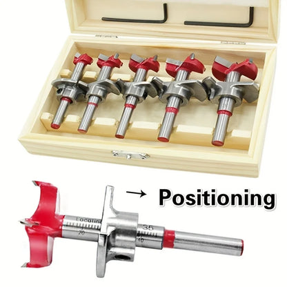 Woodworking Hole Opener Set Positioning Hard Alloy Flat Wing Drill Adjustable Hinge Hole Expander 15-35mm (With Wooden Box)