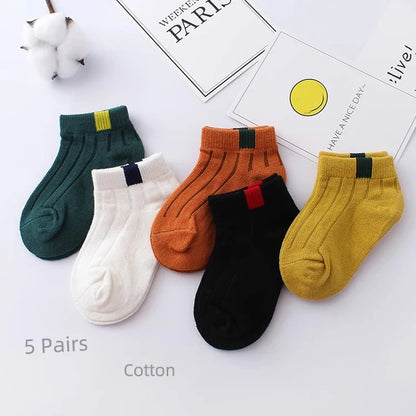 5 Pairs/Lot Children's Short Socks Boys and Girls Thin and High-quality Cotton Socks Breathable and Sweat Absorbing Baby Socks