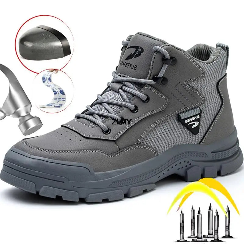 ZLMY Construction Work Safety Boots Men High Top Steel Toe Safety Shoes Puncture Proof Welder Shoes Rubber Work Boots Anti-spark