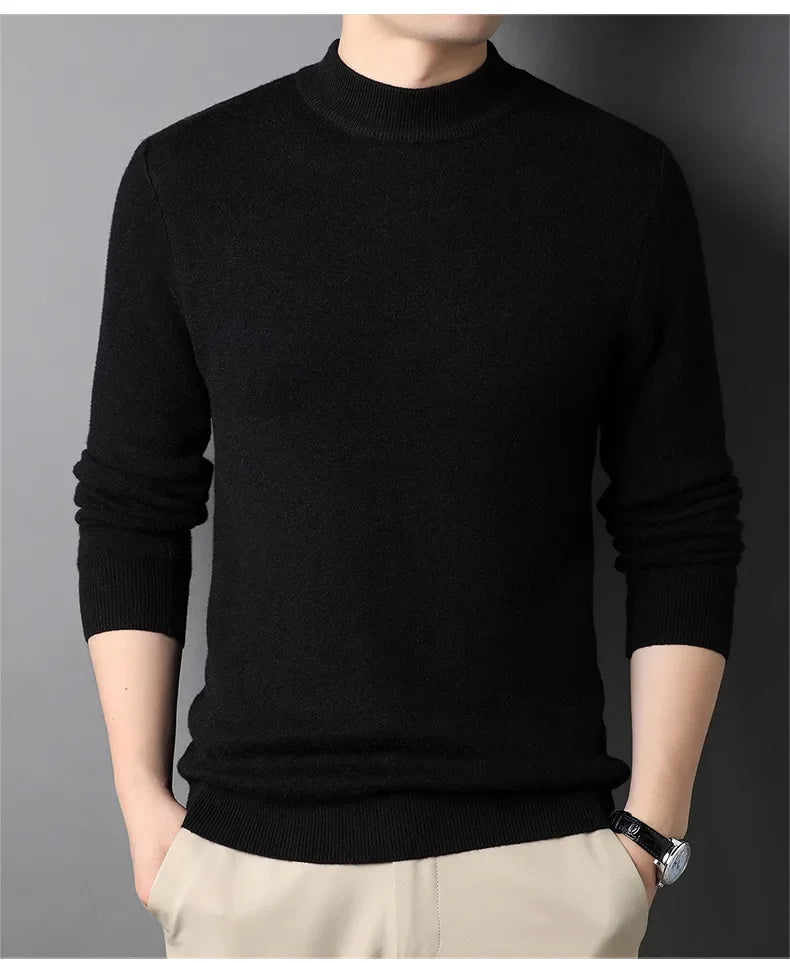 2024 Brand New Men's Cashmere Sweater Half Turtleneck Men Sweaters Knit Pullovers for Male Youth Slim Knitwear Man Sweater