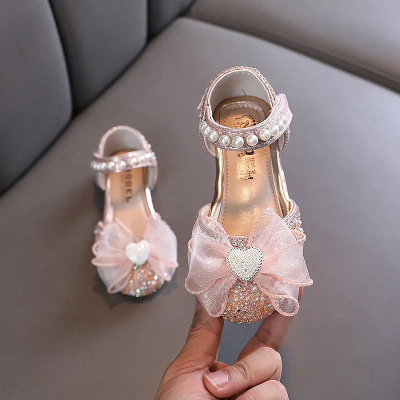 New Children Sandals Rhinestone Bow Wedding Princess Girls Sandal Party Dance Baby Student Flats Kids Performance Shoes H251