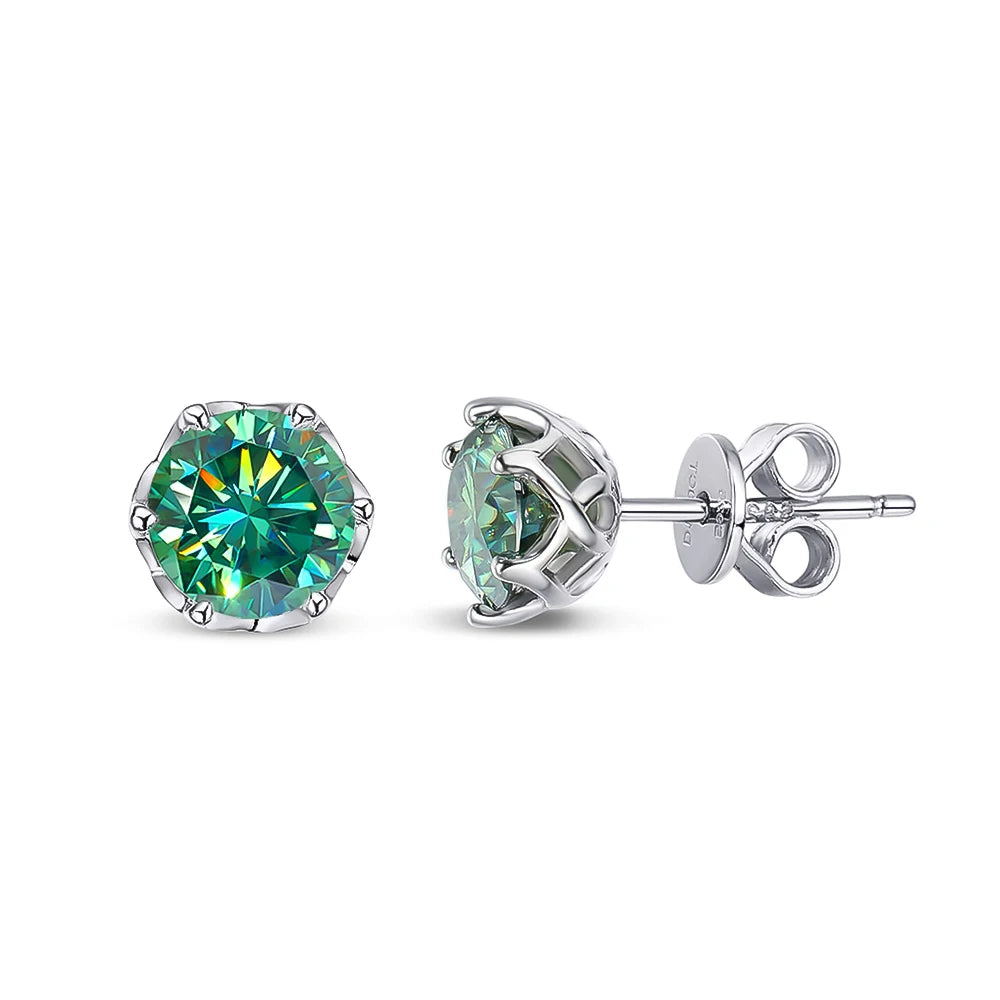 TBCYD 2CT Green Moissanite Stud Earrings For Women 925 Sterling Silver Flower Bud Shaped Diamond Ear Studs Wedding Fine Jewelry