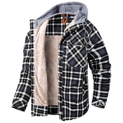 Men Winter Plaid Shirts Coats Hooded Fleece Jackets Harajuku Lg Sleeonve LoosCae sual Shirts Jackets European Style Size S-2XL