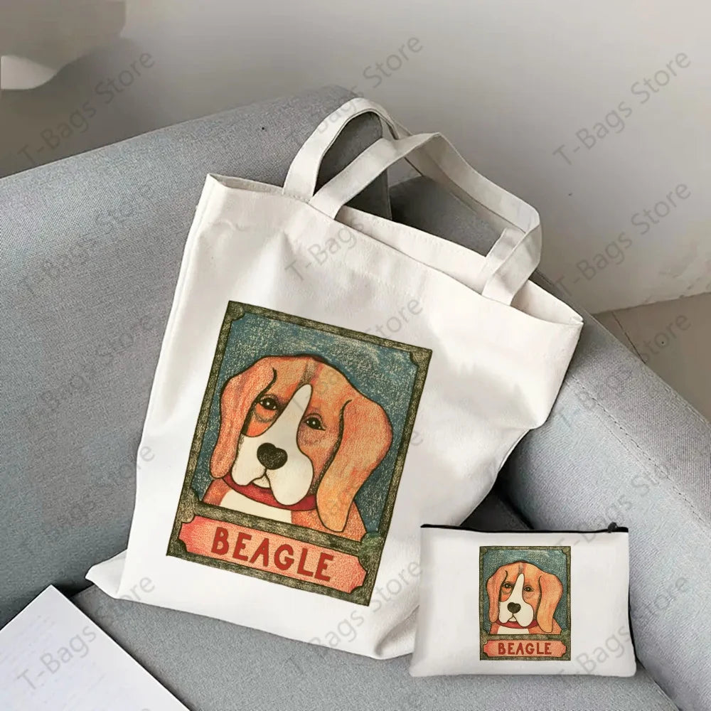 2pcs/set Beagle Bagel Dog Cute Print Tote Bag, Large Capacity Shoulder Bag, Women's Casual Handbag for Work School Shopping