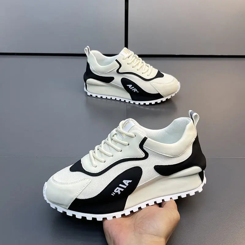 Chunky Sneakers Men Cover Bottom Board Shoes Fashion Casual Microfiber Leather Mesh Breathable Increased Internal Platform Shoes