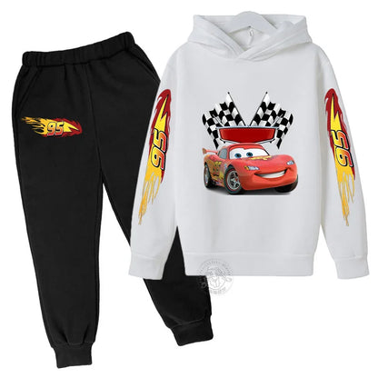 Lightning McQueen Disney Pixar Car Children's Autumn/Winter Sportswear Boys and Girls Hoodies+Pants 2-piece Children's Casual Se