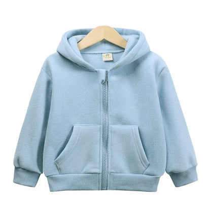 2025 Kids Hooded Fleece Sweatshirt Clothes Solid Cotton Thick Outdoor Top Boys Girl Sports Coat Children Korean Casual Jacket