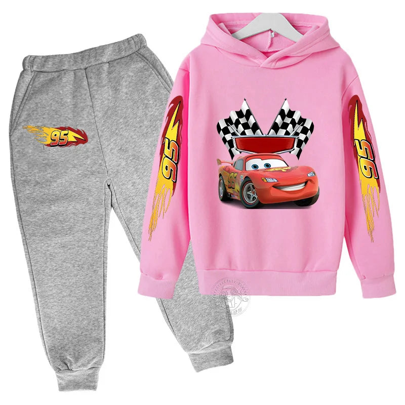 Lightning McQueen Disney Pixar Car Children's Autumn/Winter Sportswear Boys and Girls Hoodies+Pants 2-piece Children's Casual Se