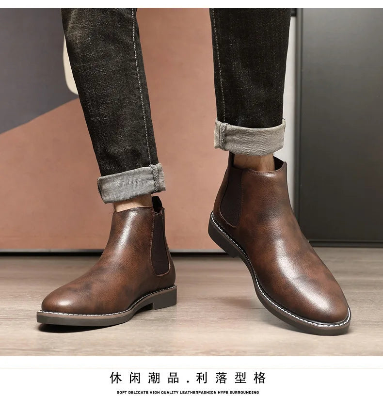 Mens Dress Boots Fashion Chelsea Boots Brand Business Casual Leather Boot British Style Short Boots for Men Ankle Boot Botas2024