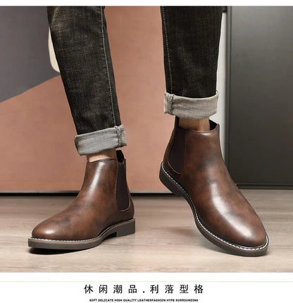 Mens Dress Boots Fashion Chelsea Boots Brand Business Casual Leather Boot British Style Short Boots for Men Ankle Boot Botas2024