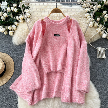 SINGREINY Fashion Solid Cashmere Sweater Long Sleeves Loose Warm Cardigan+Sleeveless Knitting Tank Top Winter Gentle Casual Tops