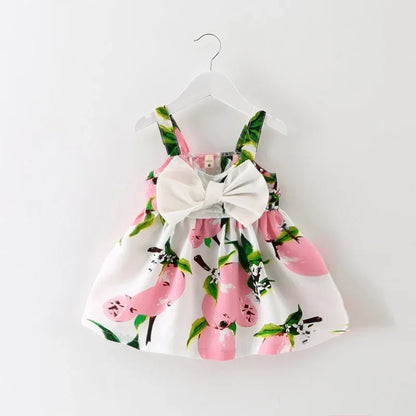 New Cute Printed Sleeveless Newborn Princess Dress Summer Baby Girl Dress Big Bow Baby Girl Birthday Dress Baby Girl Clothes