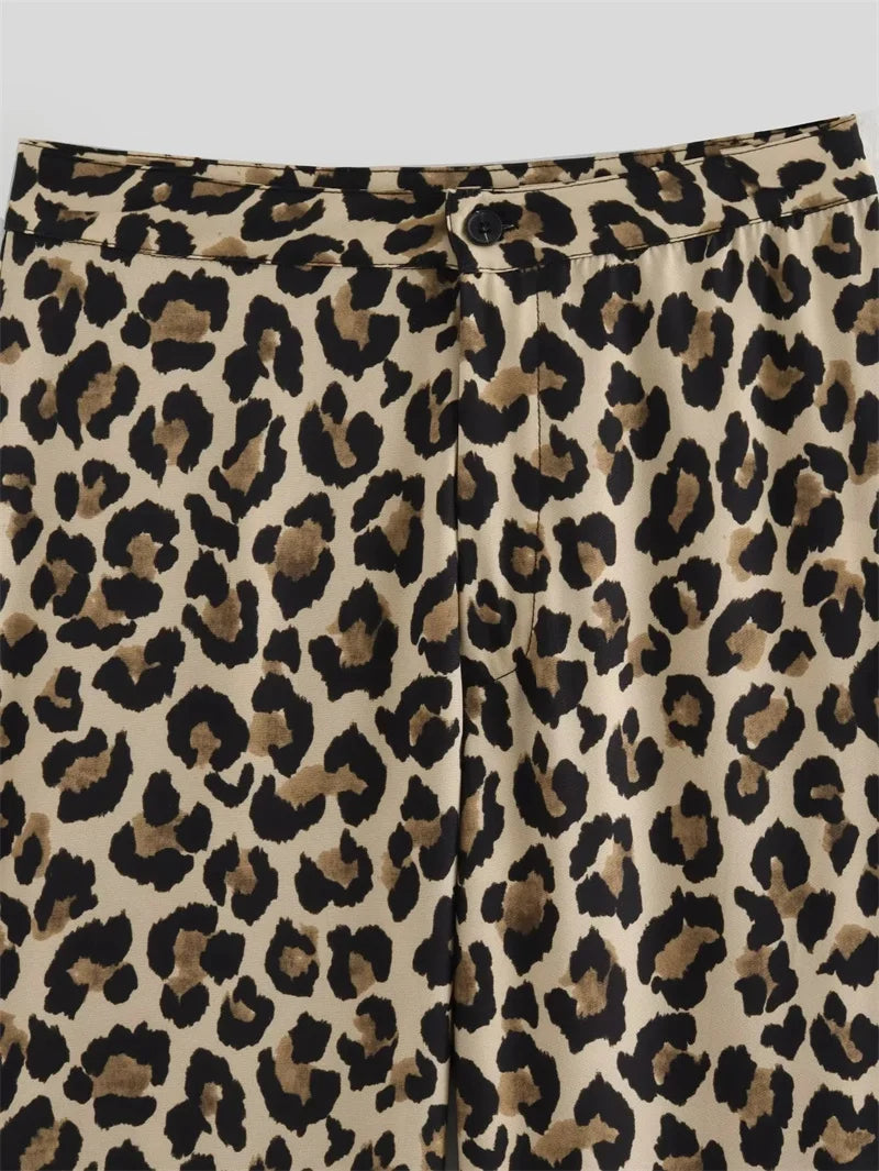 TRAF 2024 Woman Leopard Pants Y2k Animal Print High Waist Pants Women Vintage Casual Baggy Pants Summer Women's Trousers