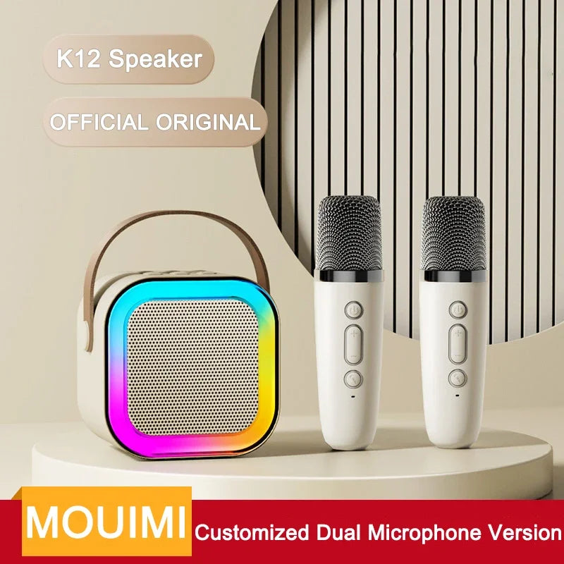 New K12 Karaoke Machine Portable Bluetooth Speaker With 1-2 Wireless Microphones HiFi Family Singing Loudspeaker Children's Gift