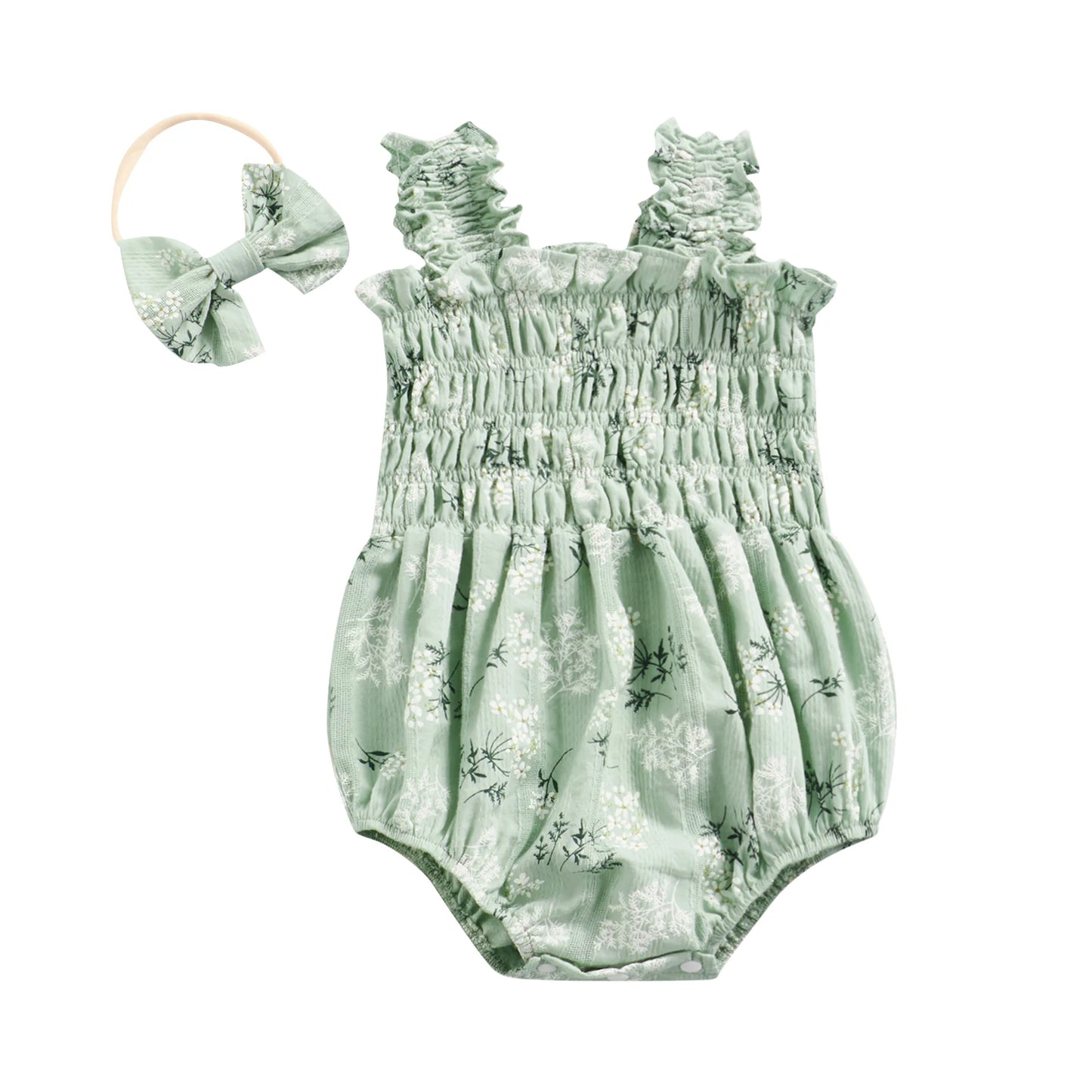 ma&baby 0-24M Summer Newborn Infant Toddler Baby Girl Romper Cute Floral Print Ruffle Sleeveless Jumpsuit Headband Outfits D05