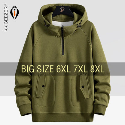 Men Sweatshirts Cotton Hooded Oversized 6XL 7XL 8XL Plus Size Zipper Long Sleeve Pullovers Autumn Streetwear Pocket Sportswear